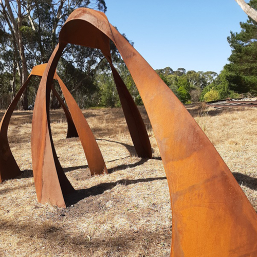 Corten Steel Landmark Sculpture – Reaching in Return by Astra Parker, 200x600x350cm | ARTpark Australia