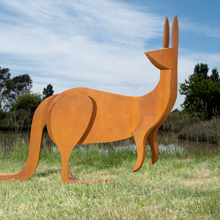 Corten Steel Kangaroo Sculpture – Startled by Jimmy Rix, 167x196x84cm - view 2