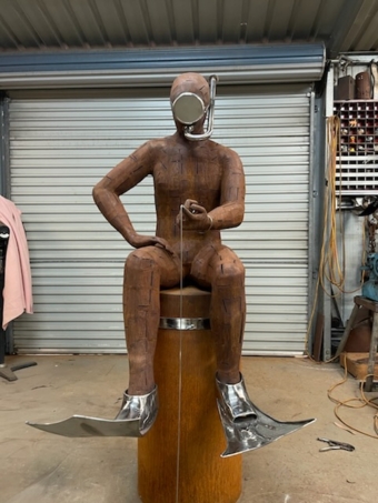 Corten Steel Figurative Sculpture – The Angle of the Dangle by Nicole Allen, 155x50x40cm | ARTpark Australia