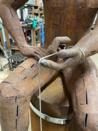 Corten Steel Figurative Sculpture – The Angle of the Dangle by Nicole Allen, 155x50x40cm | ARTpark Australia