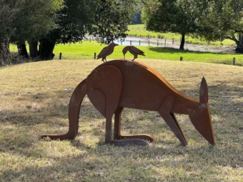 Corten Steel Kangaroo Sculpture – Collecting Fur to Line the Nest II by Jimmy Rix, 1.4m | ARTpark Australia