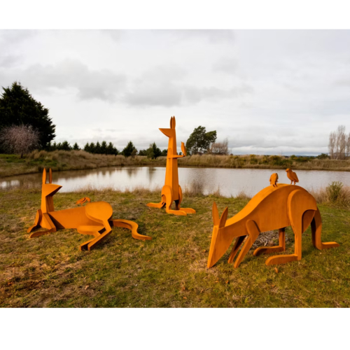 Corten Steel Kangaroo Sculpture – Roo Pack by Jimmy Rix | ARTpark Australia