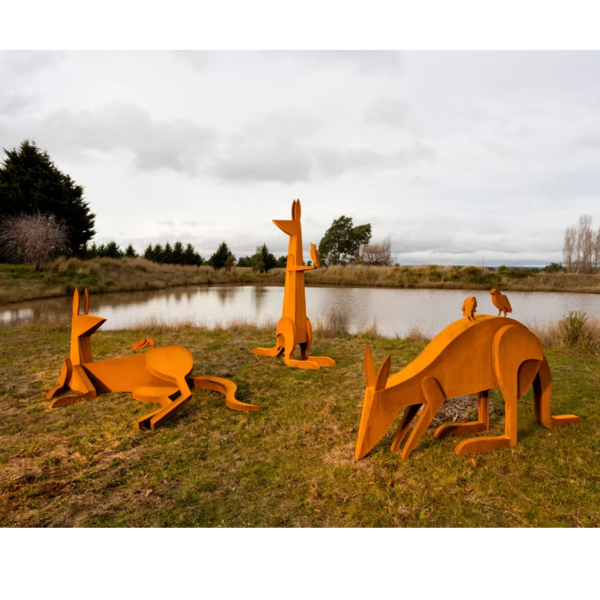 Corten Steel Kangaroo Sculpture – Roo Pack by Jimmy Rix | ARTpark Australia