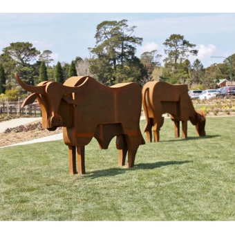 Corten Steel Bull Sculpture – Grazing by Jimmy Rix, 194x265x115cm | ARTpark Australia
