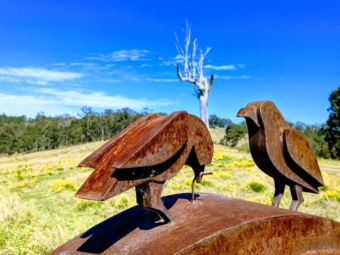 Corten Steel Kangaroo Sculpture – Collecting Fur to Line the Nest II by Jimmy Rix, 1.4m | ARTpark Australia