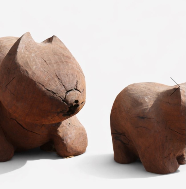 Timber Wombat Sculpture – Carved Animals by Lucas Guilbert | ARTpark Australia
