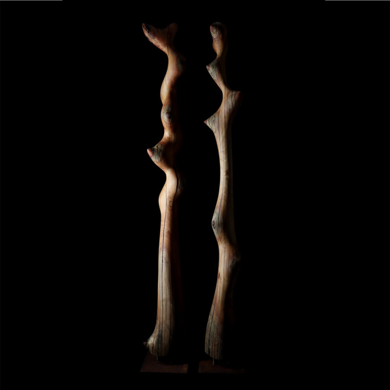 Timber Totem Sculpture – Floraison by Lucas Guilbert, 220x30x30cm - view 2