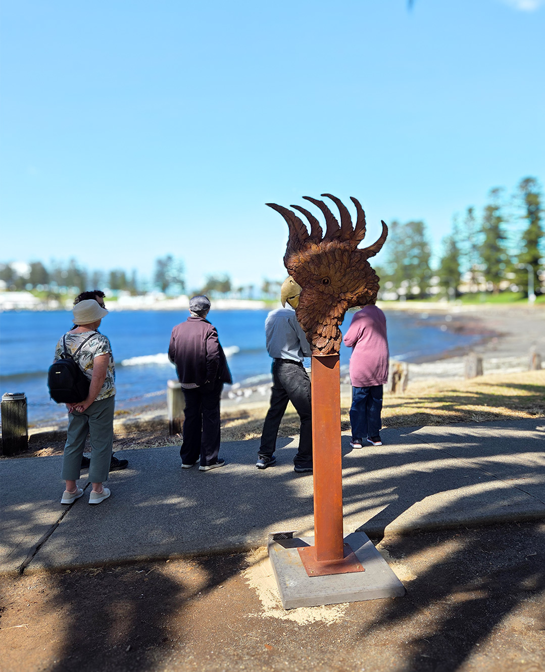 cockatoo sculpture, metal garden sculpture - public art