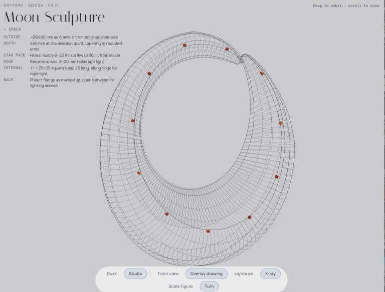 Moon sculpture 3D wireframe design model